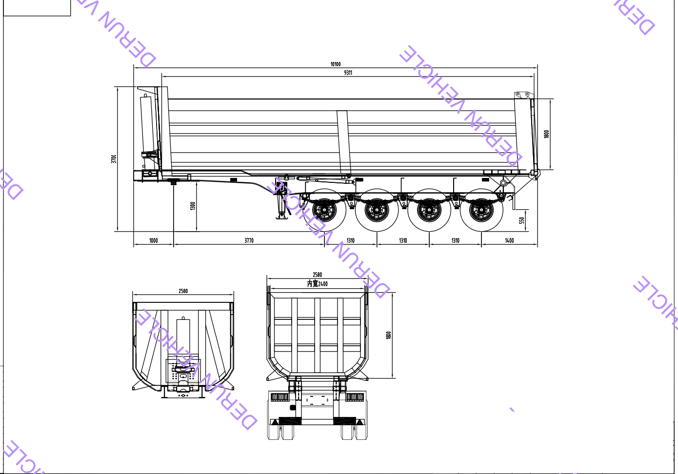Drawing of rear dump semi trailer