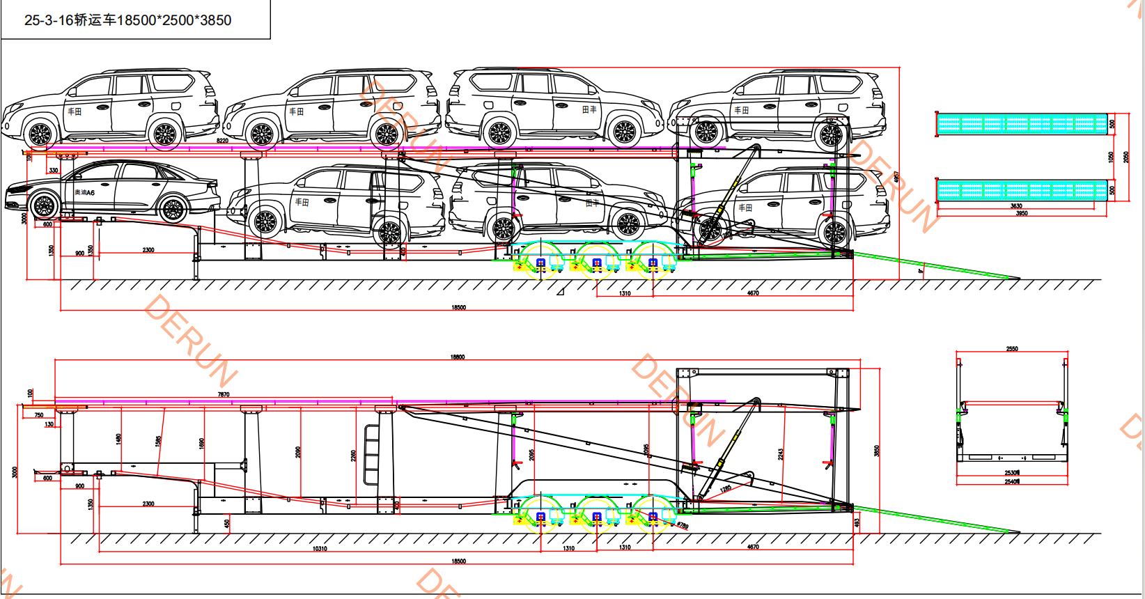 Drawing of car carrier semi trailer