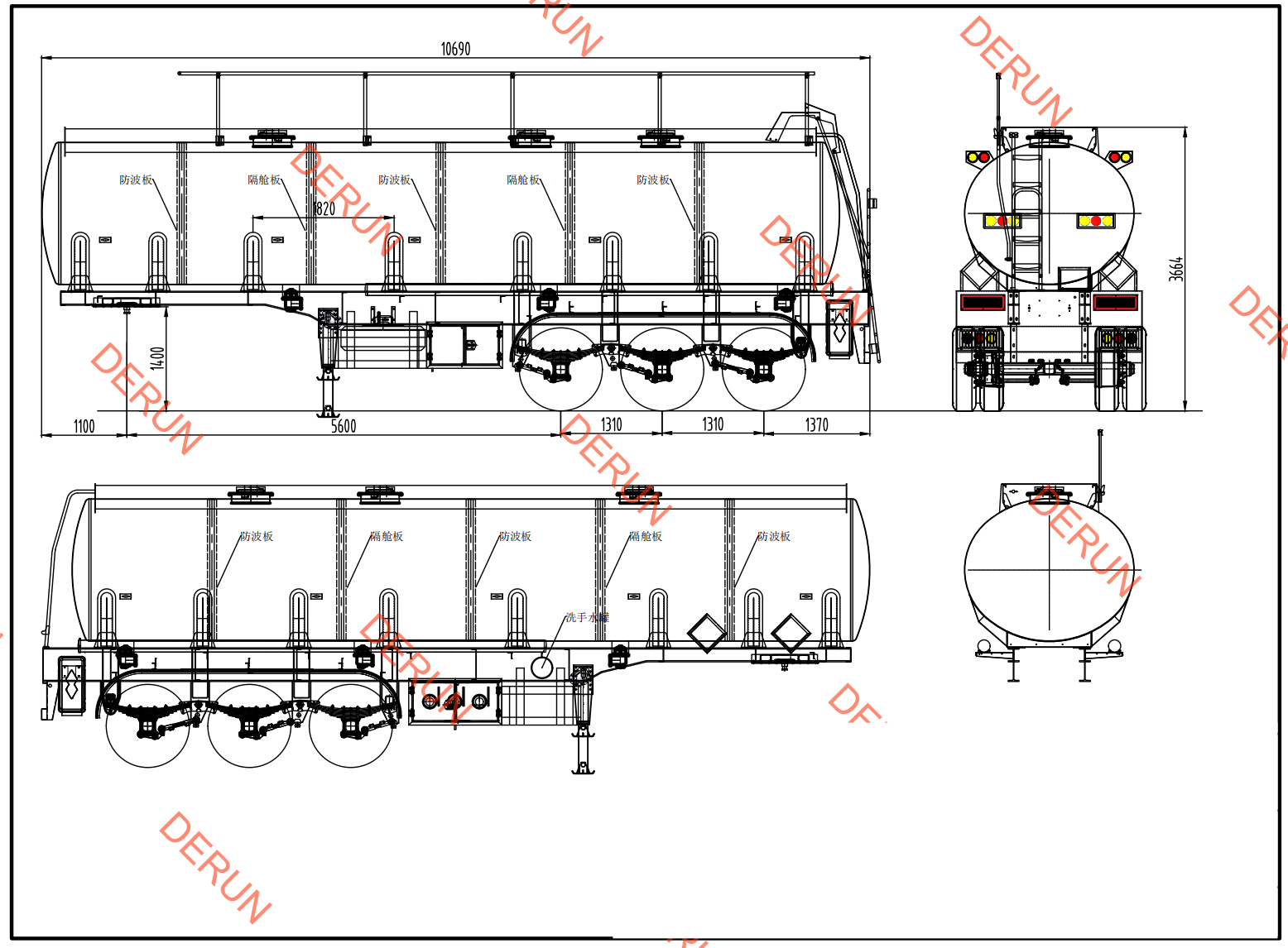 Drawing of 30 cbm oil tank semi trailer